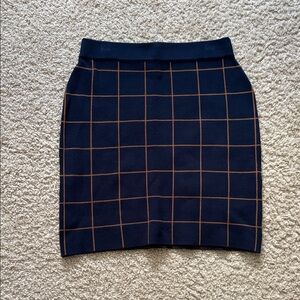 Saks Fifth Avenue Navy and Brown Grid Mini Skirt